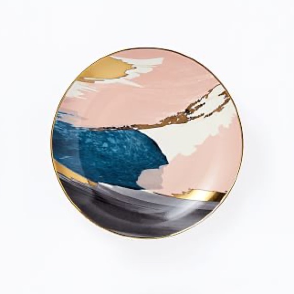 West Elm Other - Blue Pink Gold Abstract Brush Strokes Salad Plate 9”